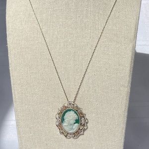 Vintage Sterling Silver & 12k Gold Cameo Brooch Convertible Pendant Necklace